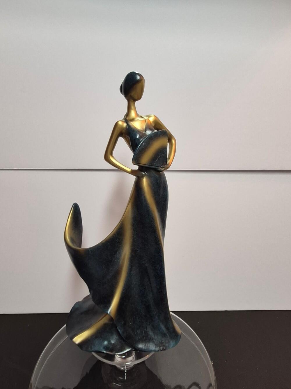 Bronze Figurine Woman Holding Fan Decorative Sculpture
